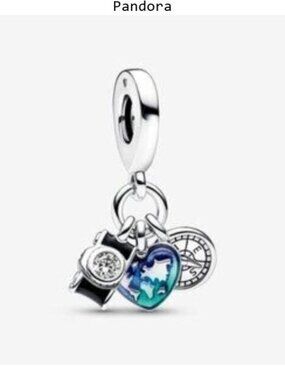 Pandora Camera, Heart & Compass Triple Dangle Charm